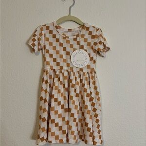 Three Coastal Babies & Co. Checkered Kids Dress in Brown and White